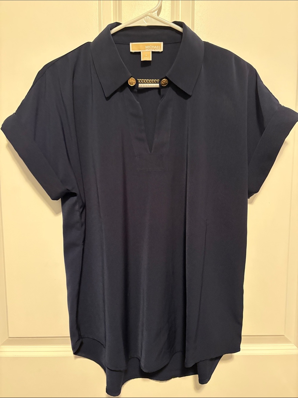 Michael Kors Navy Short-Sleeve Tunic with Gold Chain Detail